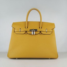 Hermes Birkin 35Cm Togo Leather Handbags Yellow Silver